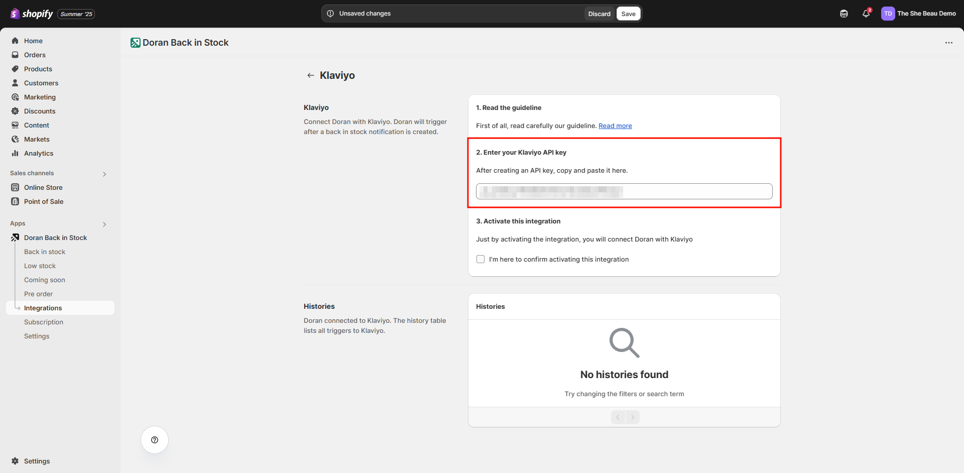 Enter Klaviyo API key