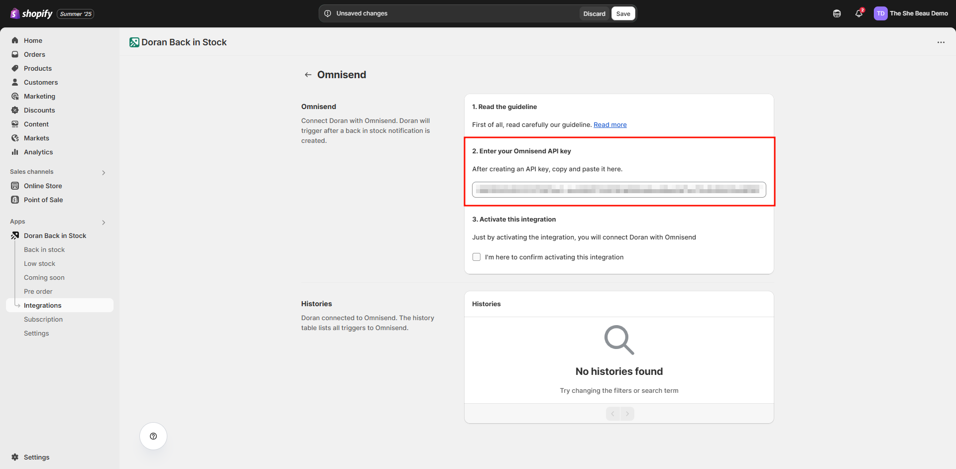 Enter the API key