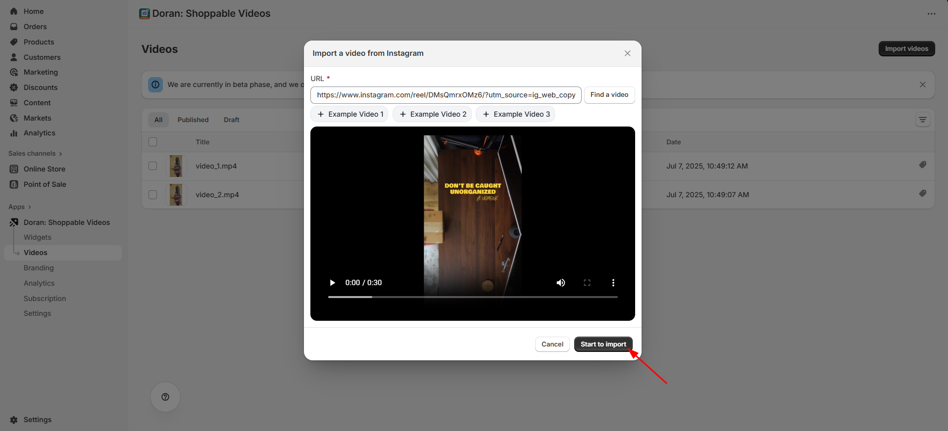 Import Instagram Video