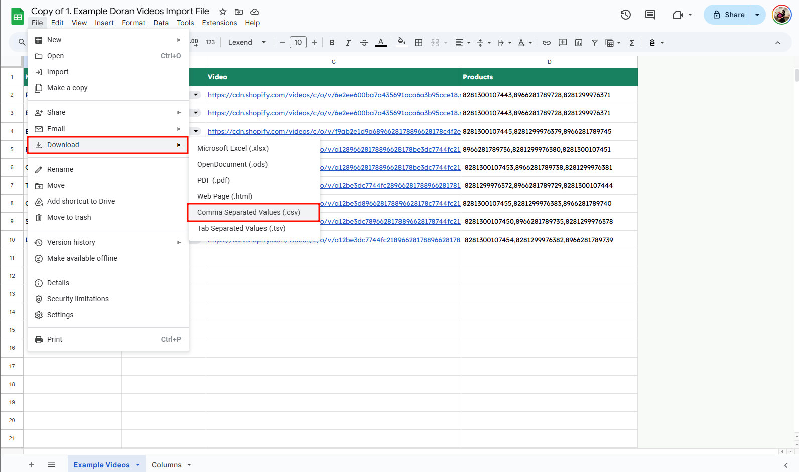 Prepare your csv file