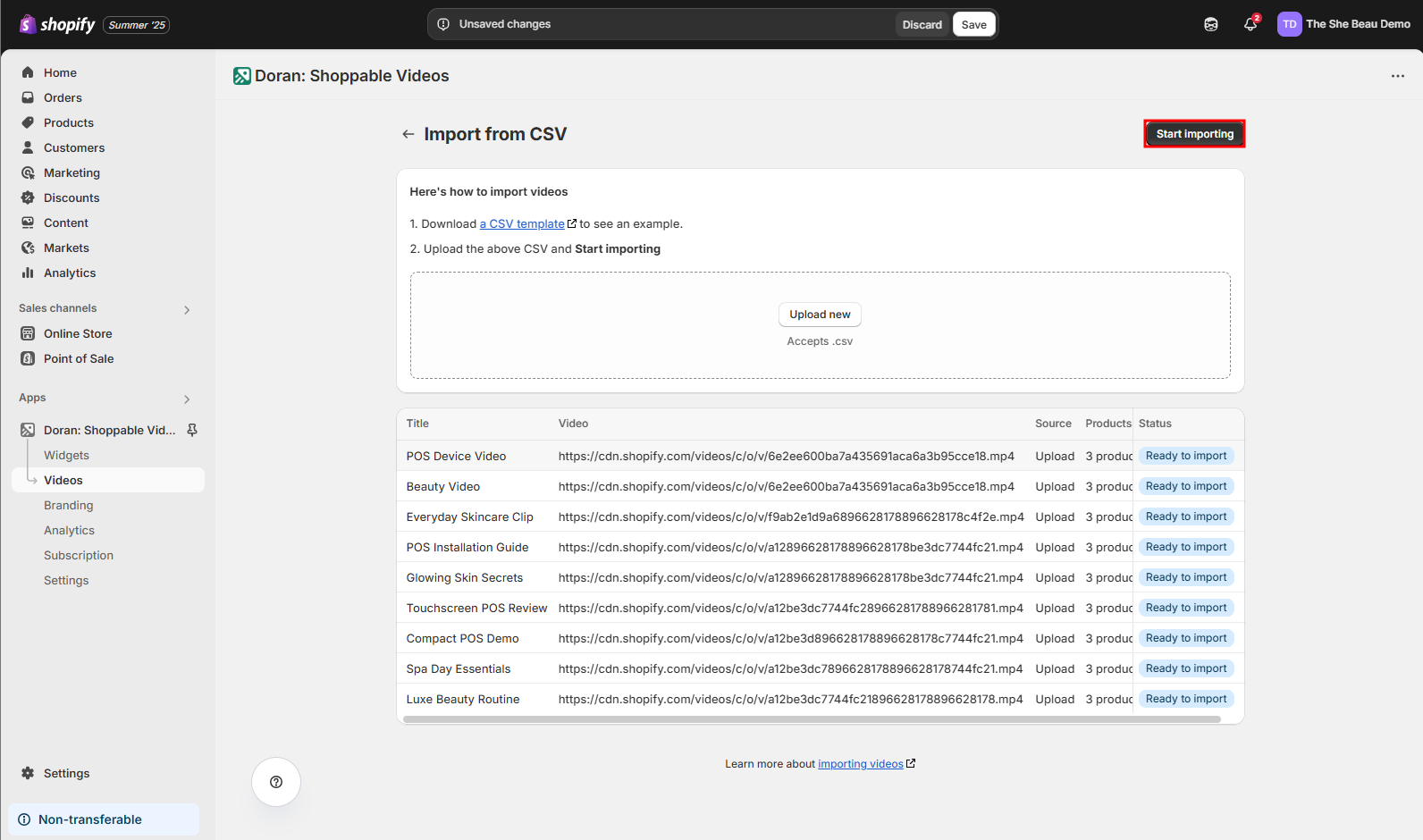 Upload the downloaded csv file