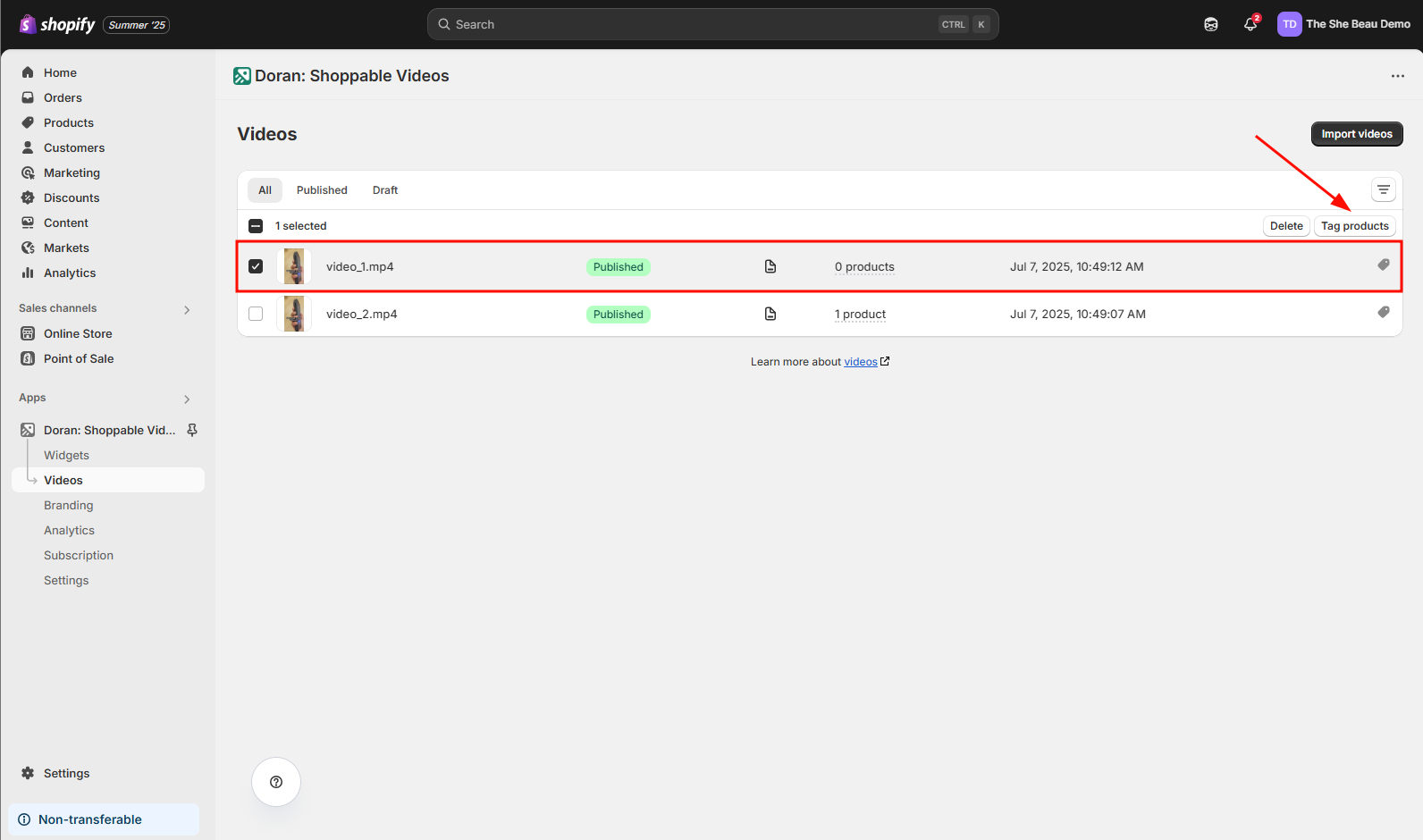 Tag products to a single video