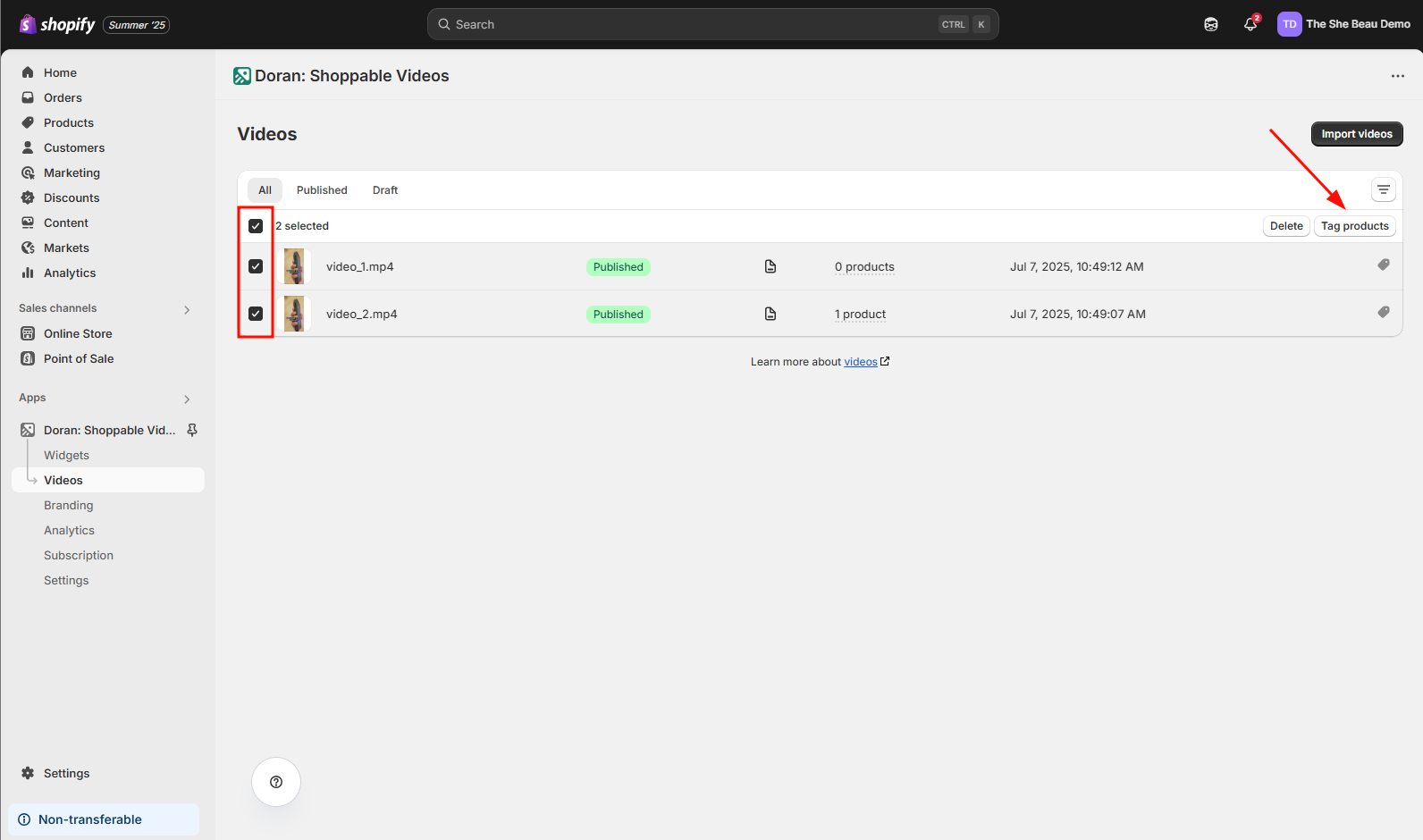 Tag products to multiple videos