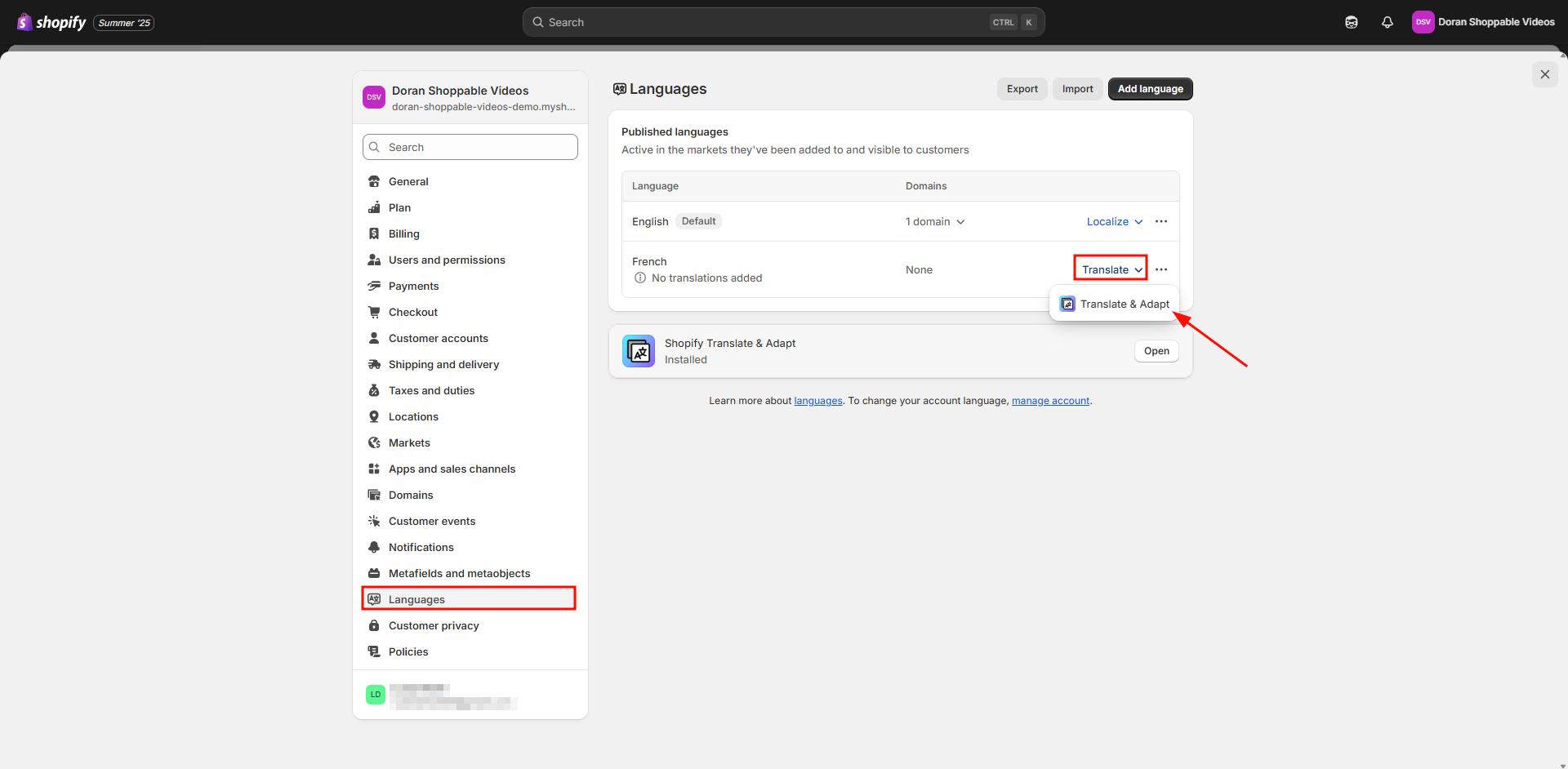Enable Translate & Adapt