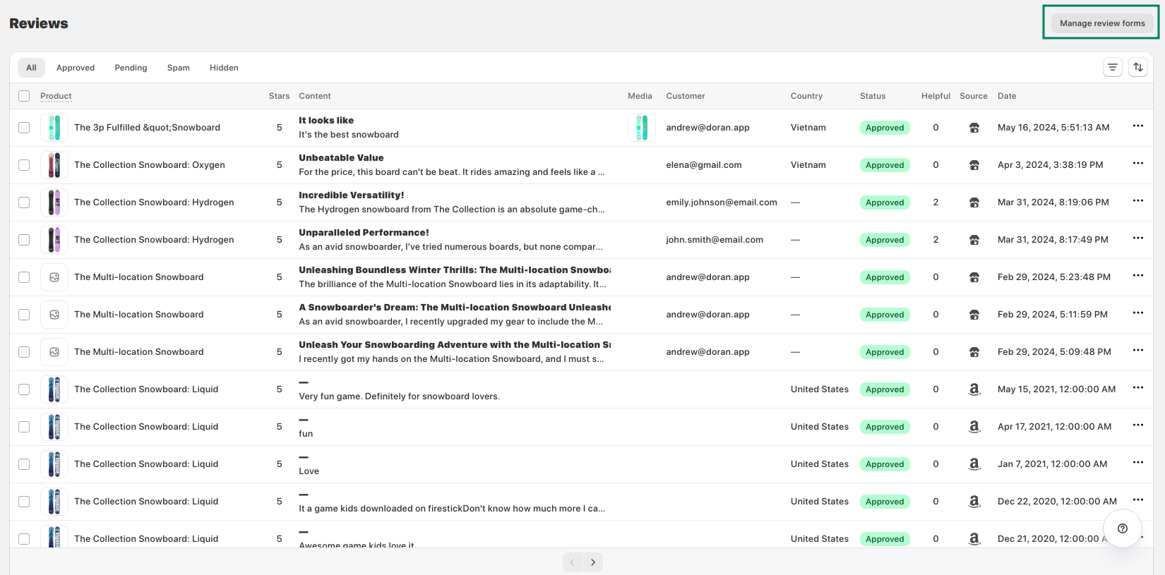 Click Manage review forms